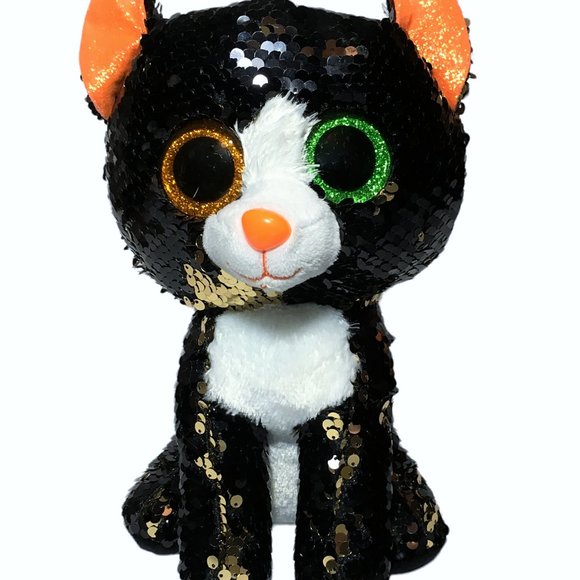 TY Flippables JINX Black Cat Halloween Sequin Plush (Medium Size - 9 in.) Toy - Picture 2 of 9